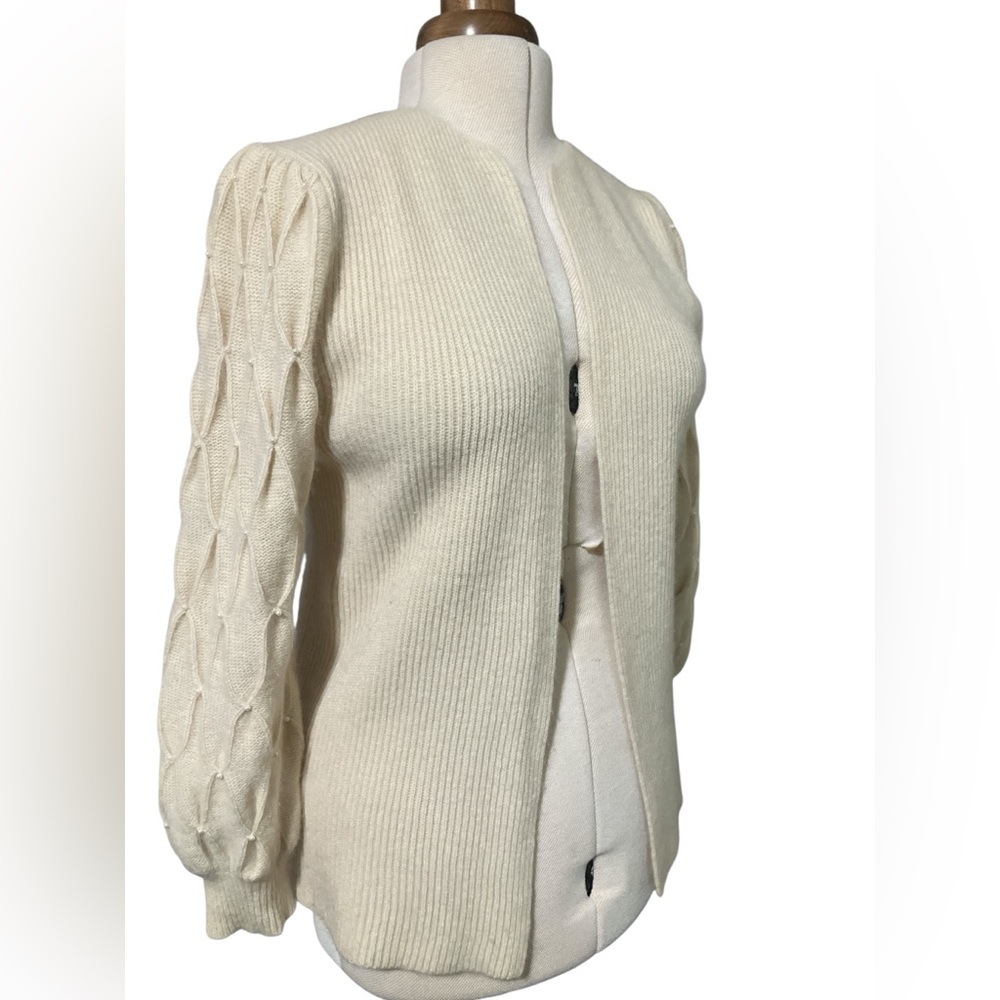 Vintage Cardigan Sweater Size S Wool Angora Ivory Cream Pearls Beaded Retro